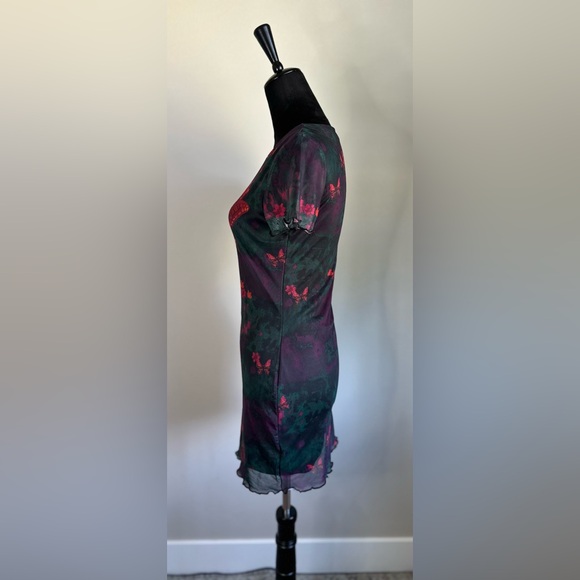 Women's Cut Butterfly Y2K Short Sleeve Crew Neck Short Bodycon Mesh Dress Size M - Picture 3 of 8